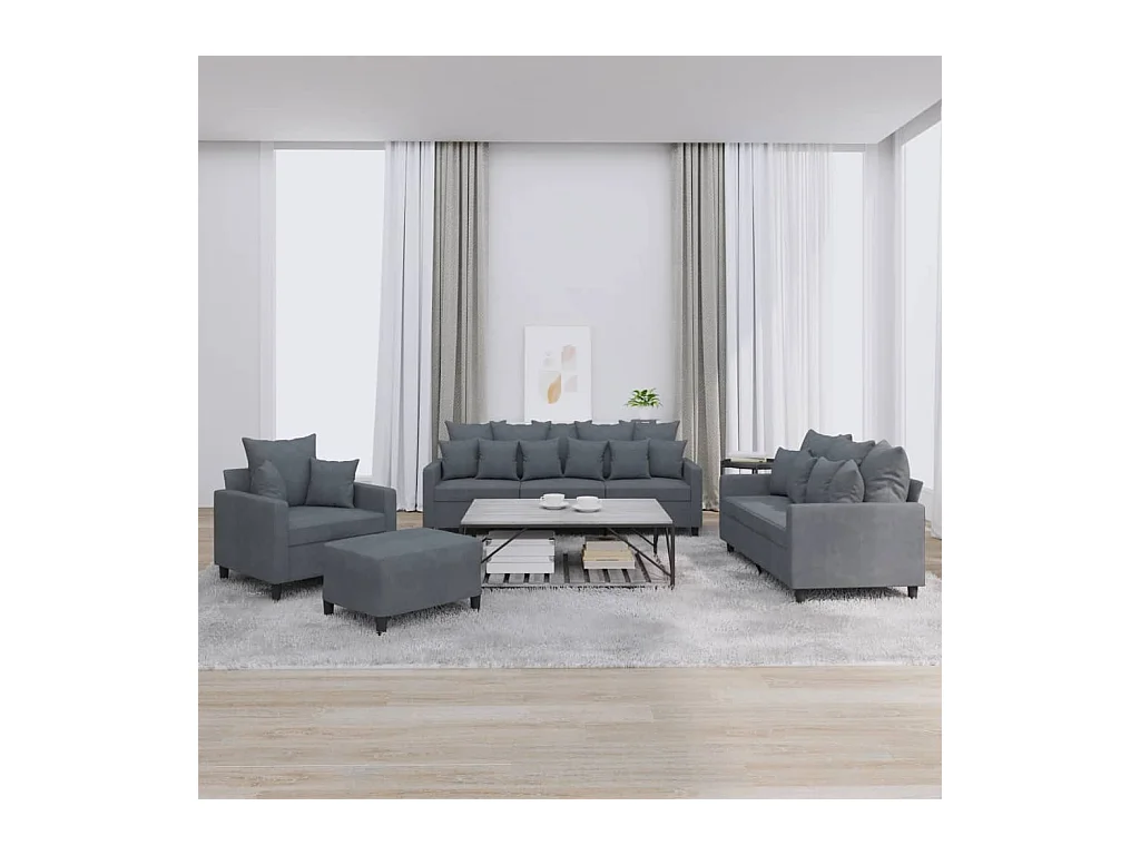 Conjunto de sofá de 4 piezas con cojines Terciopelo Gris Oscuro