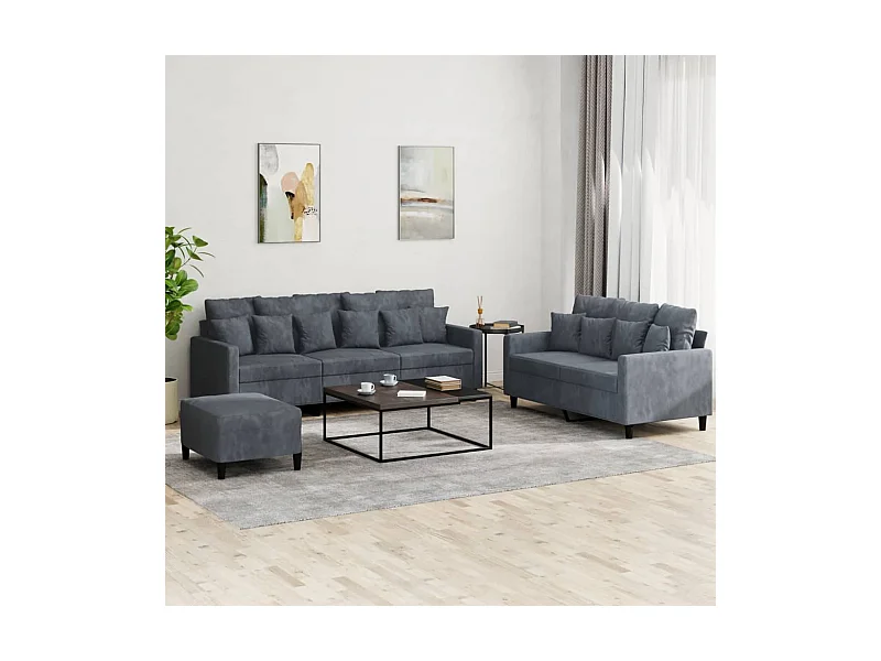 Conjunto de sofá de 3 piezas con cojines Terciopelo Gris Oscuro