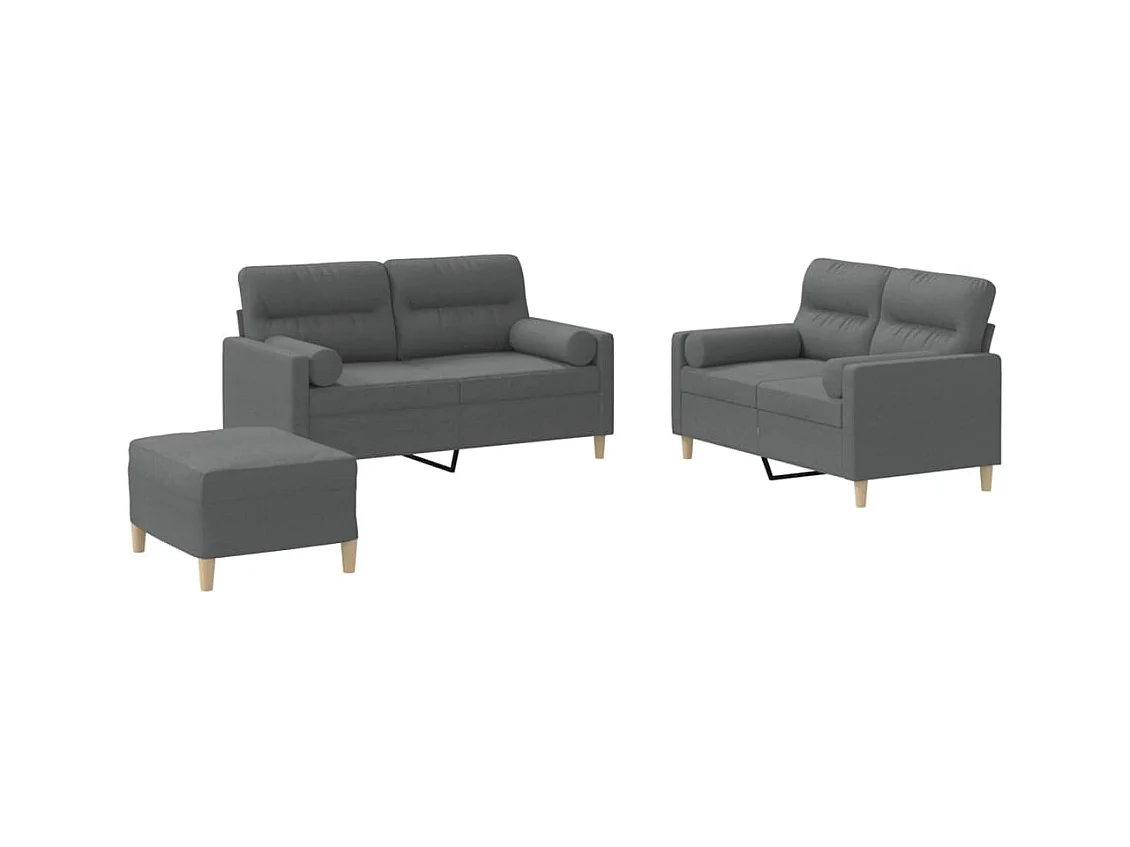 Set di divani da 3 pezzi con cuscini in tessuto grigio scuro