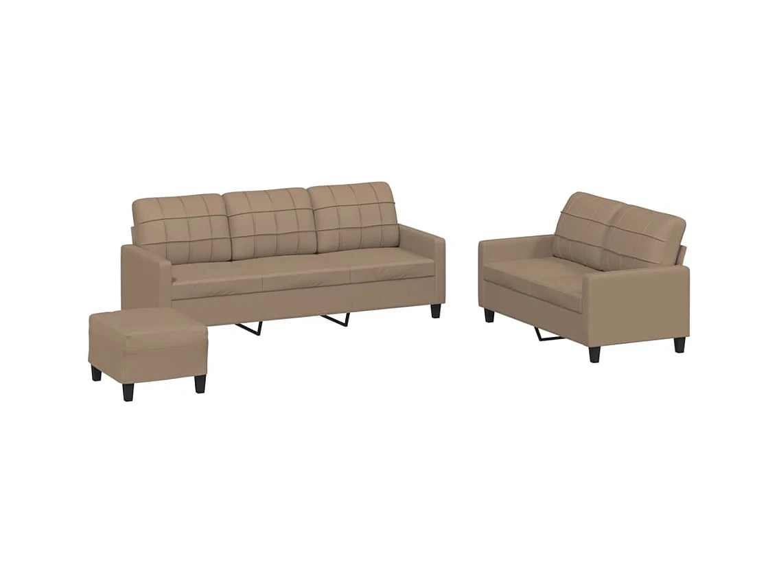 3-teiliges Sofaset mit Kissen in Cappuccino-Kunstleder