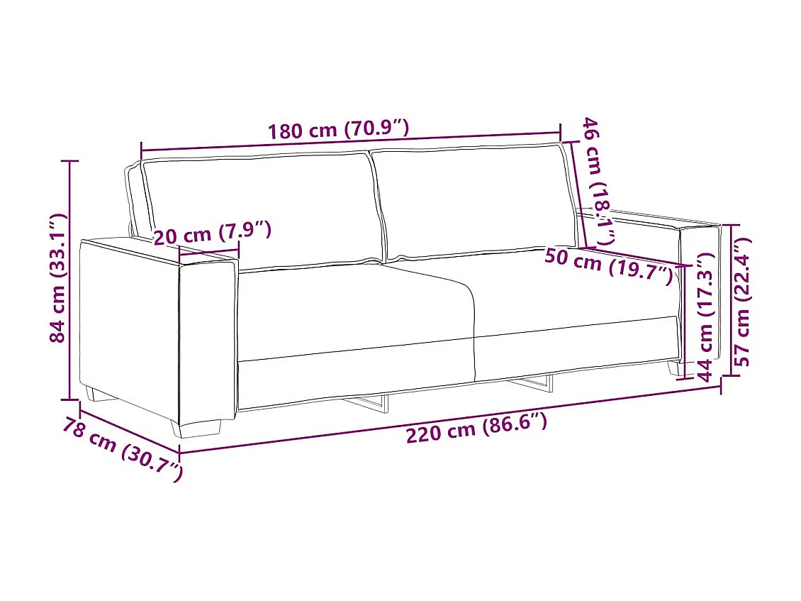 Divano 3 posti Grigio nuvola 180 cm Tessuto