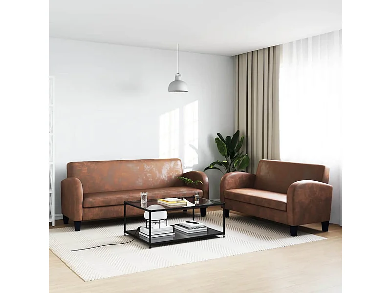 2-delige bankstel in imitatiesuède bruin