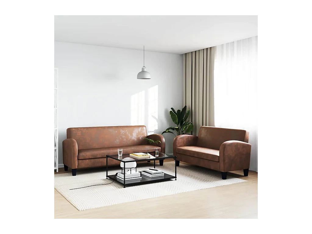2-teiliges Sofa-Set in Wildleder-Optik Braun