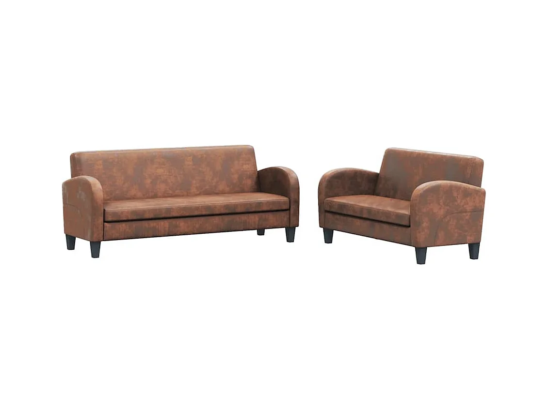 2-teiliges Sofa-Set in Wildleder-Optik Braun