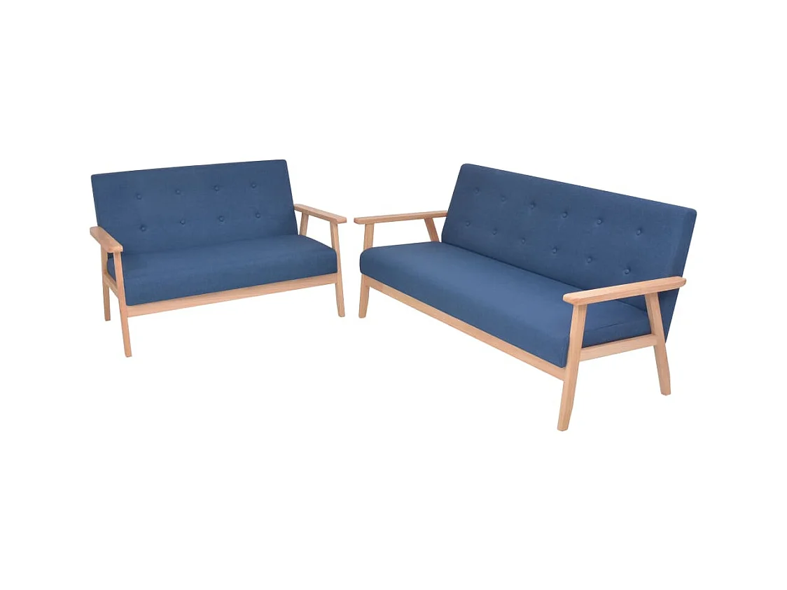 Juego de sofá de 2 piezas de tela azul