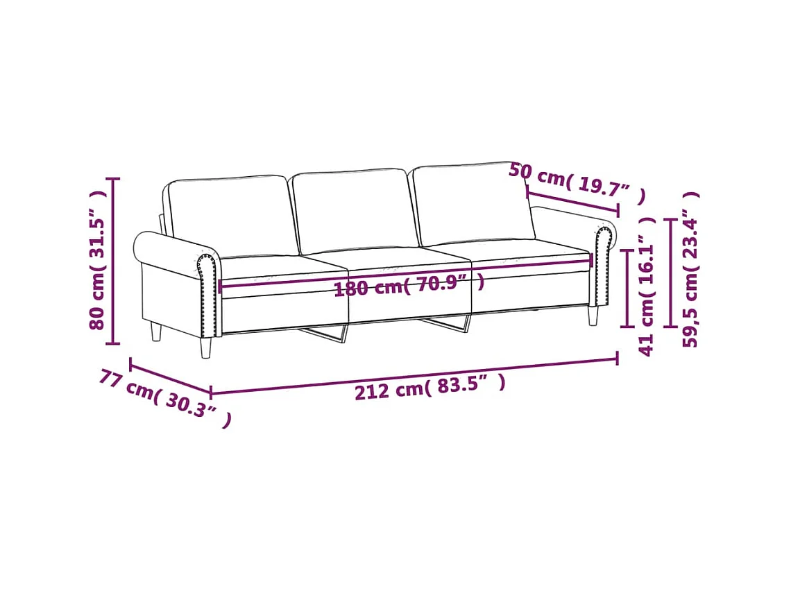 Divano 3 posti Giallo 180 cm Velluto