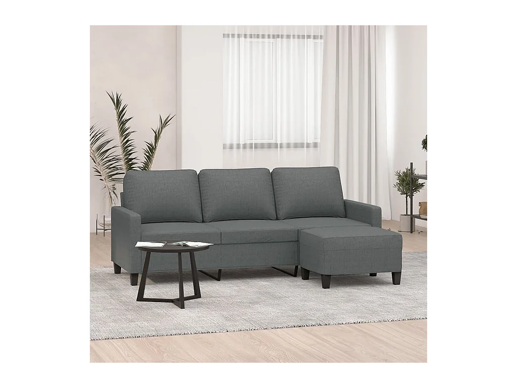 Divano 3 posti con poggiapiedi Grigio scuro 180 cm Tessuto