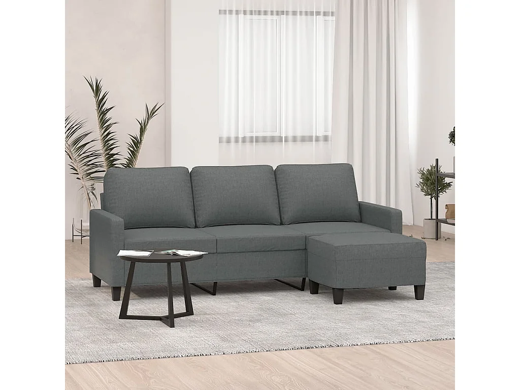Canapé à 3 places avec repose-pieds Gris foncé 180 cm Tissu