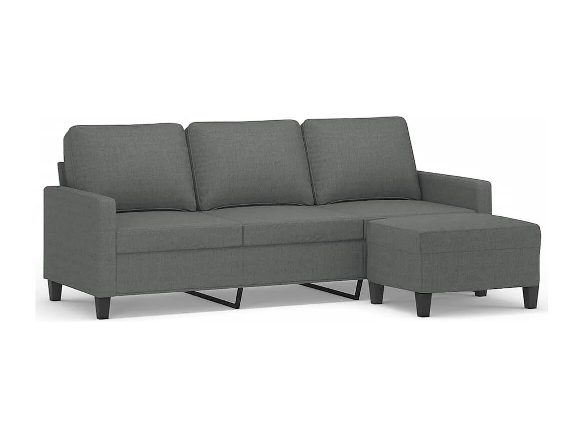 Canapé à 3 places avec repose-pieds Gris foncé 180 cm Tissu