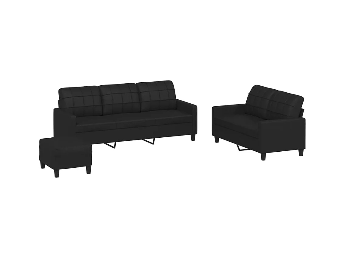 Set di divani 3 pezzi con cuscini in similpelle nera