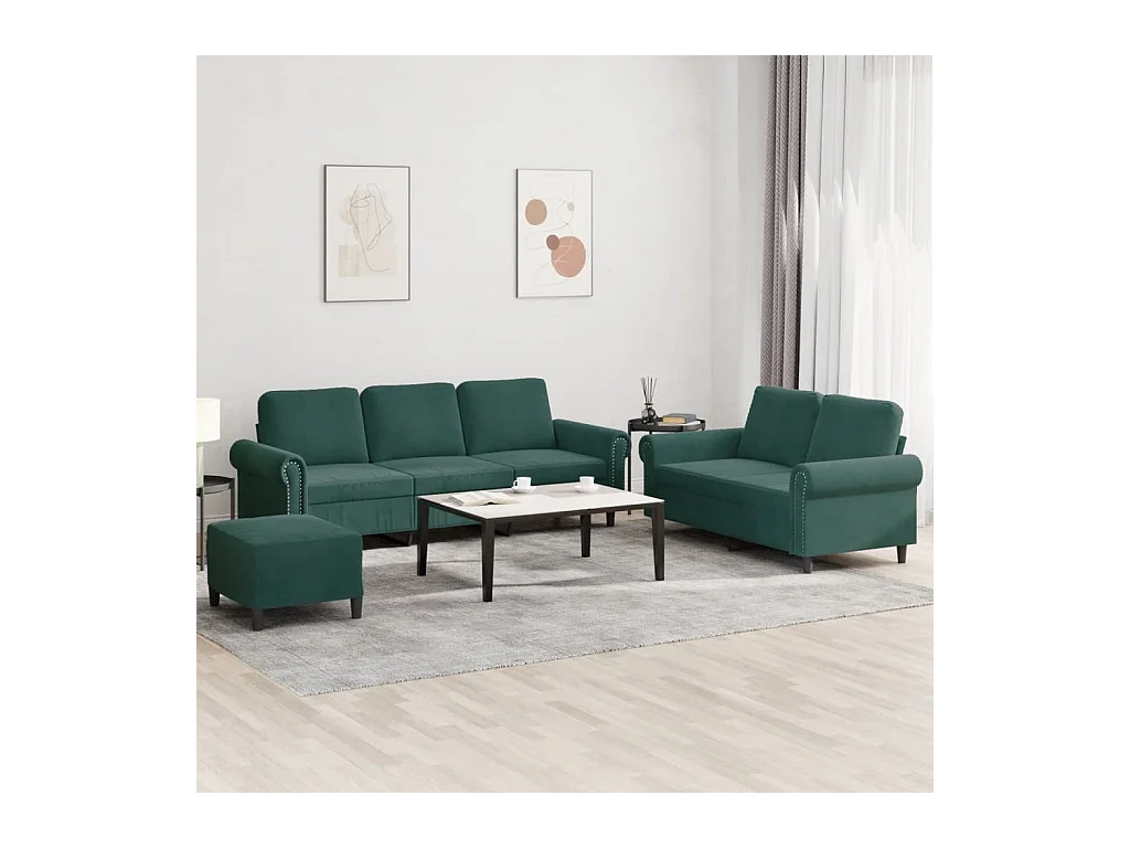 3-delige bankstel met kussens Donkergroen Fluweel