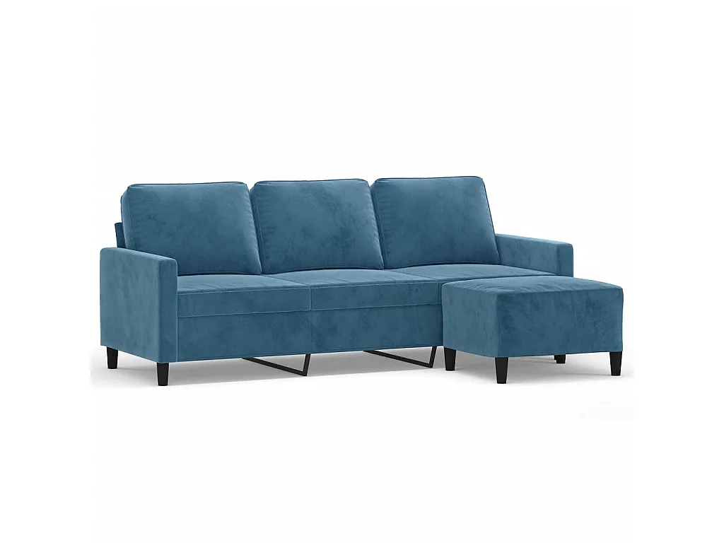 Canapé à 3 places avec repose-pieds Bleu 180 cm Velours