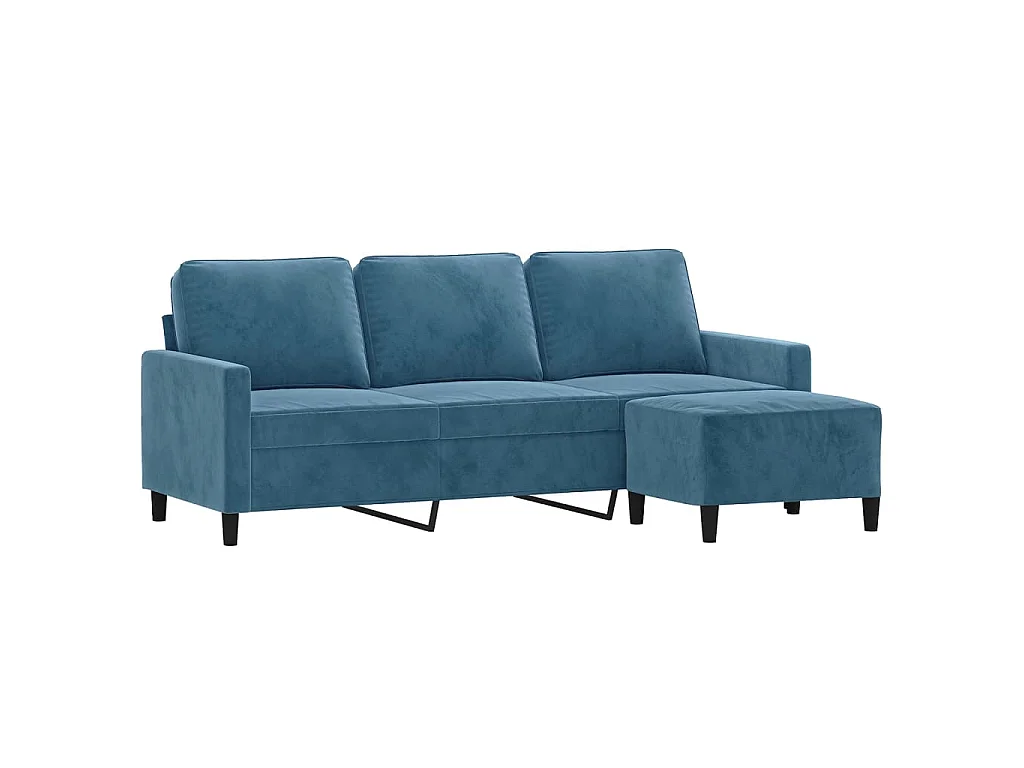 Canapé à 3 places avec repose-pieds Bleu 180 cm Velours
