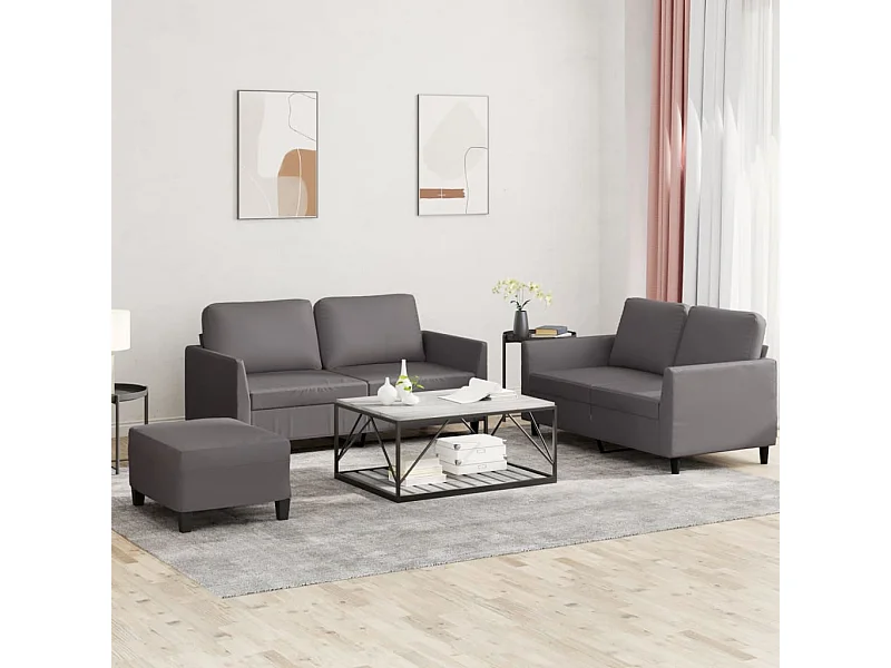 Ensemble de canapés 3 pcs avec coussins Gris Similicuir