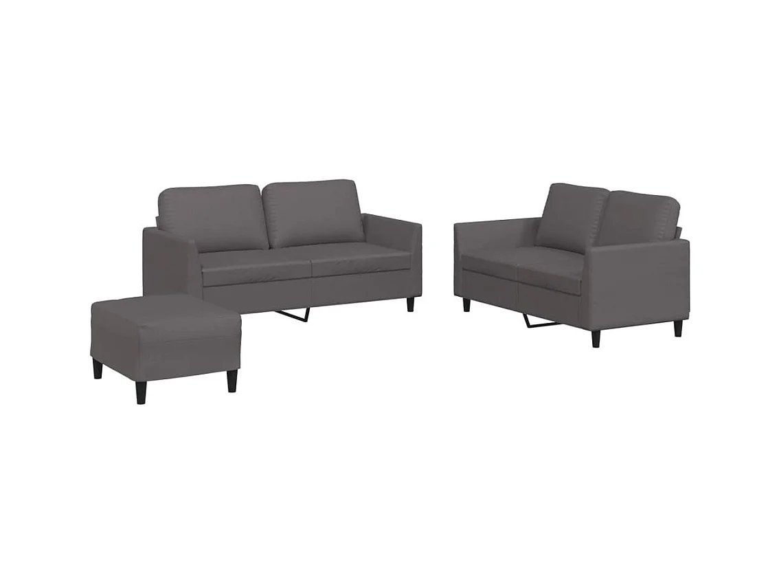 Set di divani 3 pezzi con cuscini in similpelle grigia