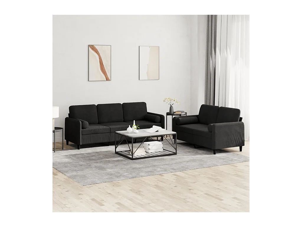 Conjunto de sofá de 2 piezas con cojines de terciopelo negro