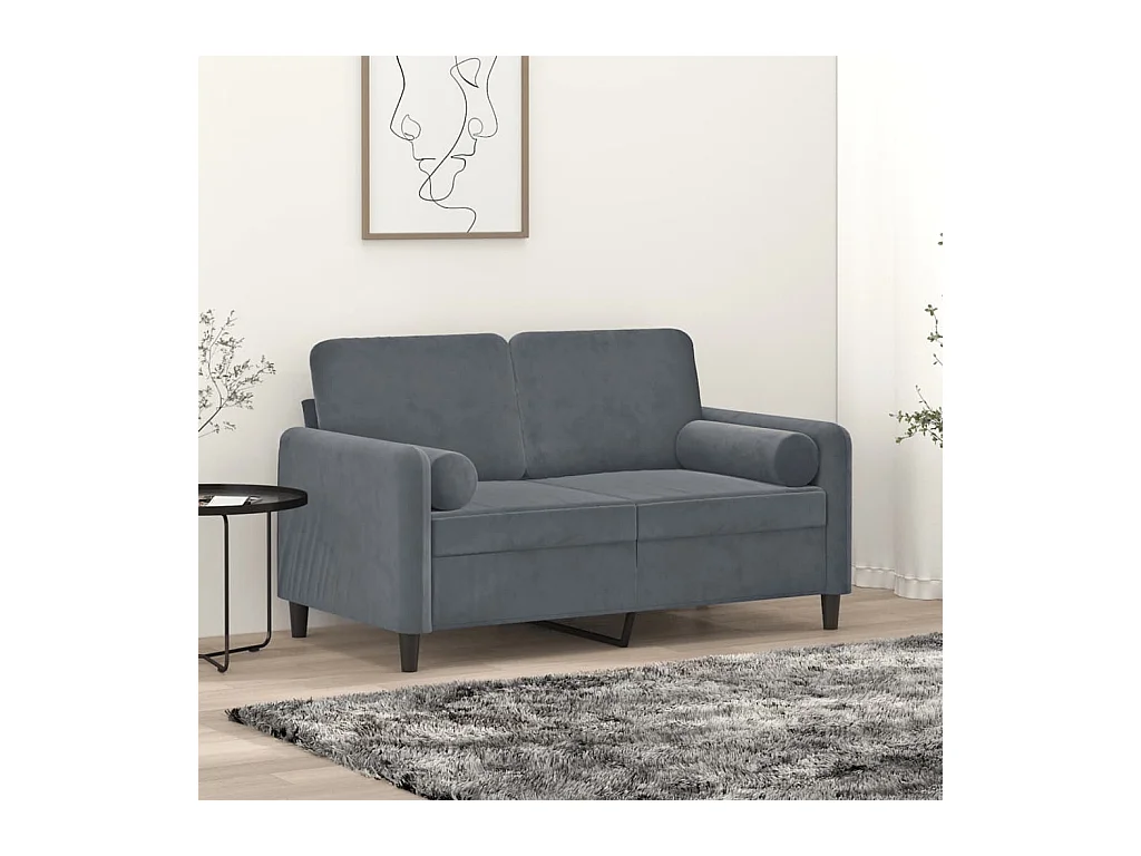 Canapé 2 places avec oreillers gris foncé 120 cm velours