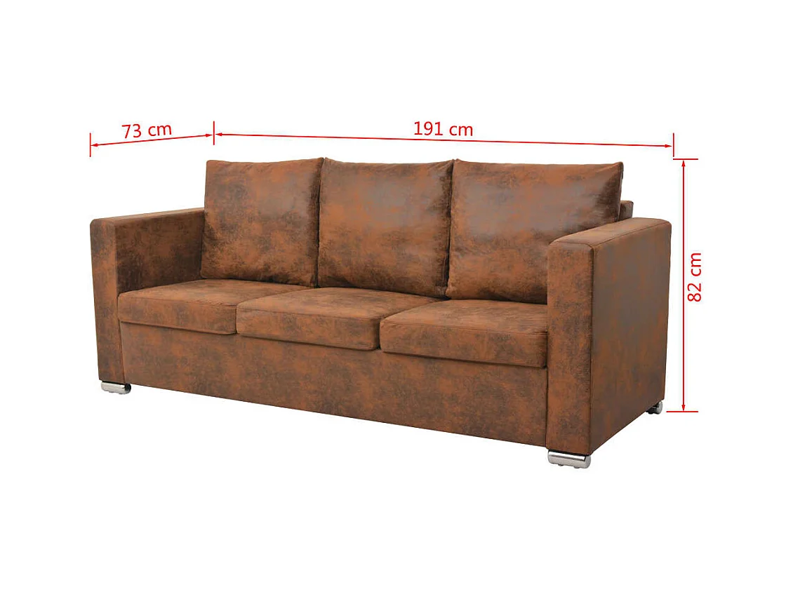 Divano 3 posti 191 x 73 x 82 cm Pelle scamosciata artificiale