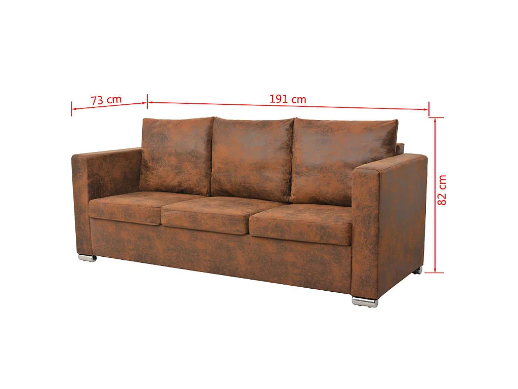Divano 3 posti 191 x 73 x 82 cm Pelle scamosciata artificiale