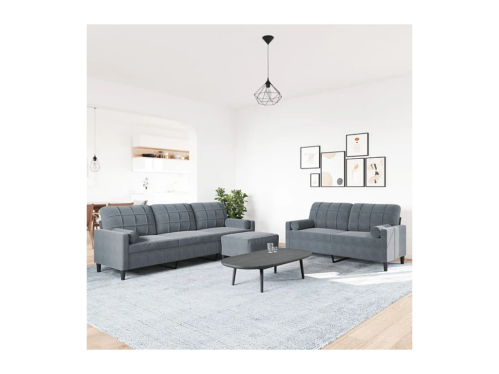 Conjunto de sofá de 3 piezas con cojines y almohadones de terciopelo