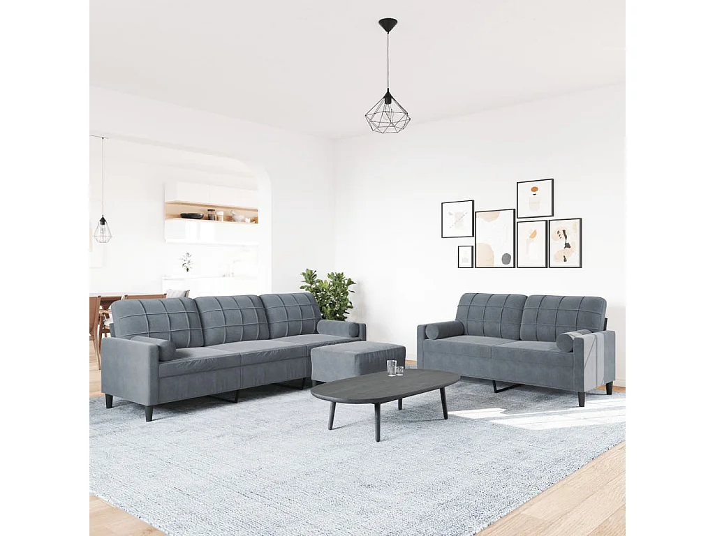 Conjunto de sofá de 3 piezas con cojines y almohadones de terciopelo
