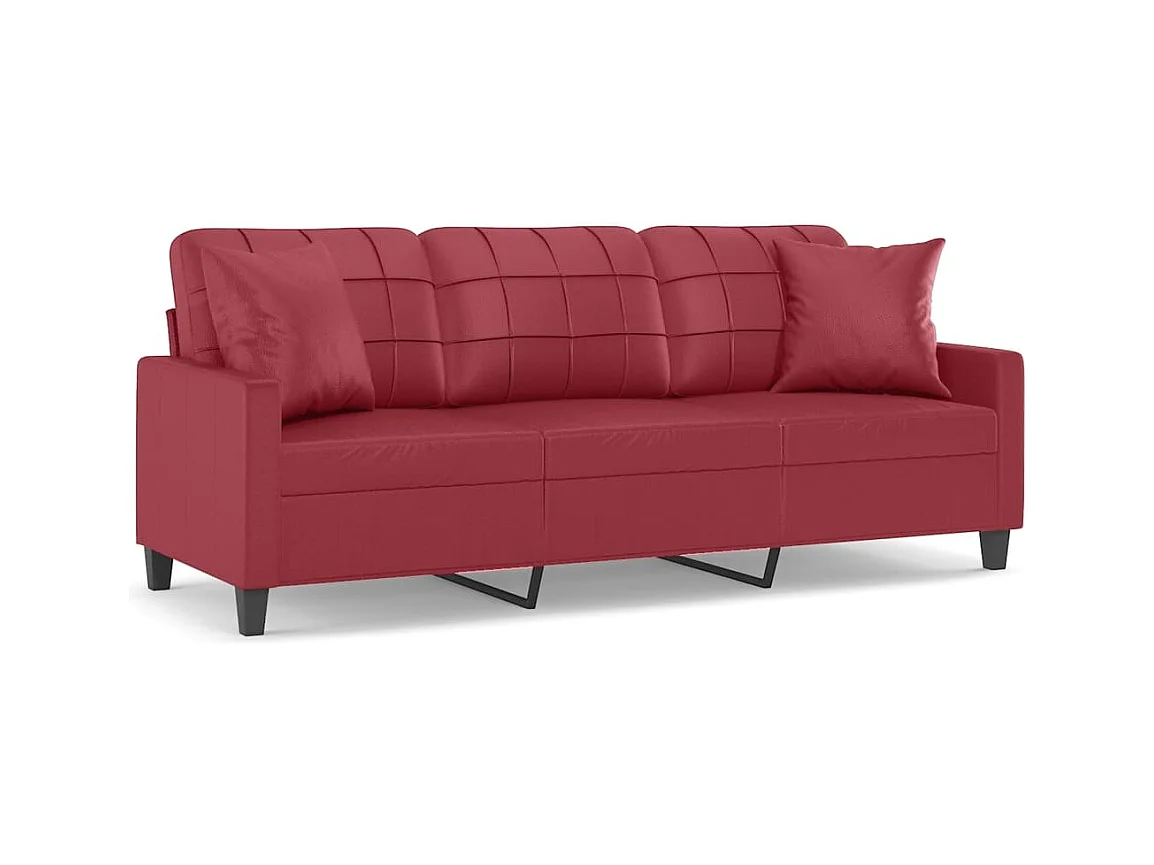 Divano 3 posti con cuscini bordeaux 180 cm in similpelle
