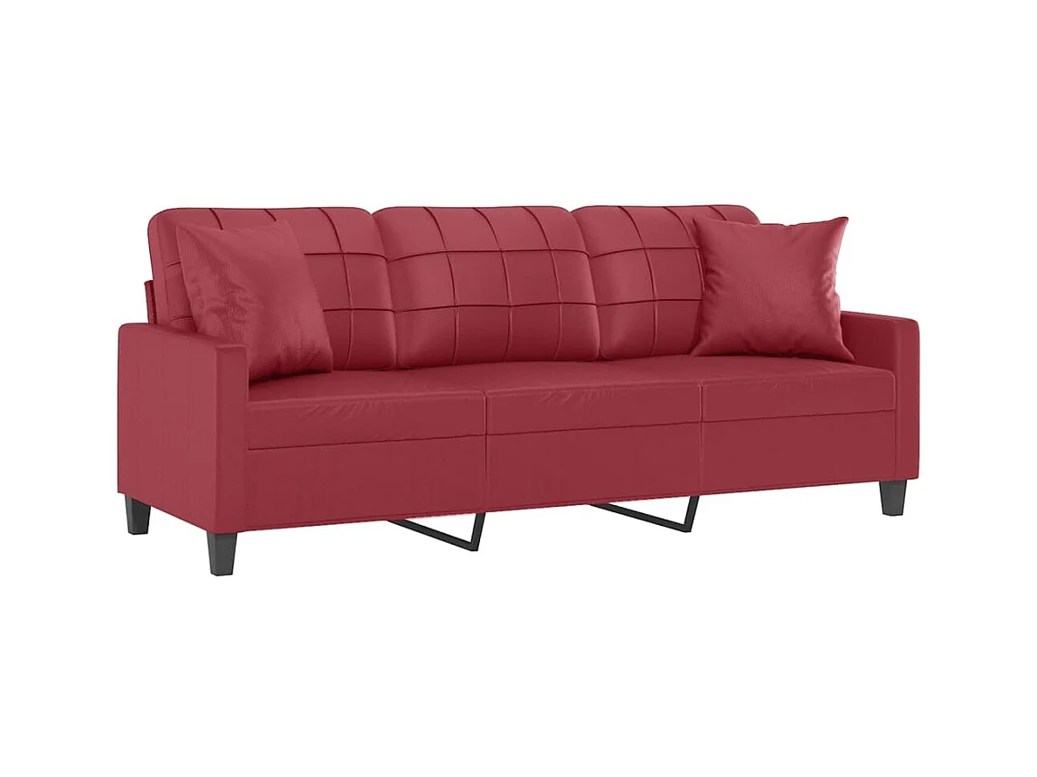 Divano 3 posti con cuscini bordeaux 180 cm in similpelle