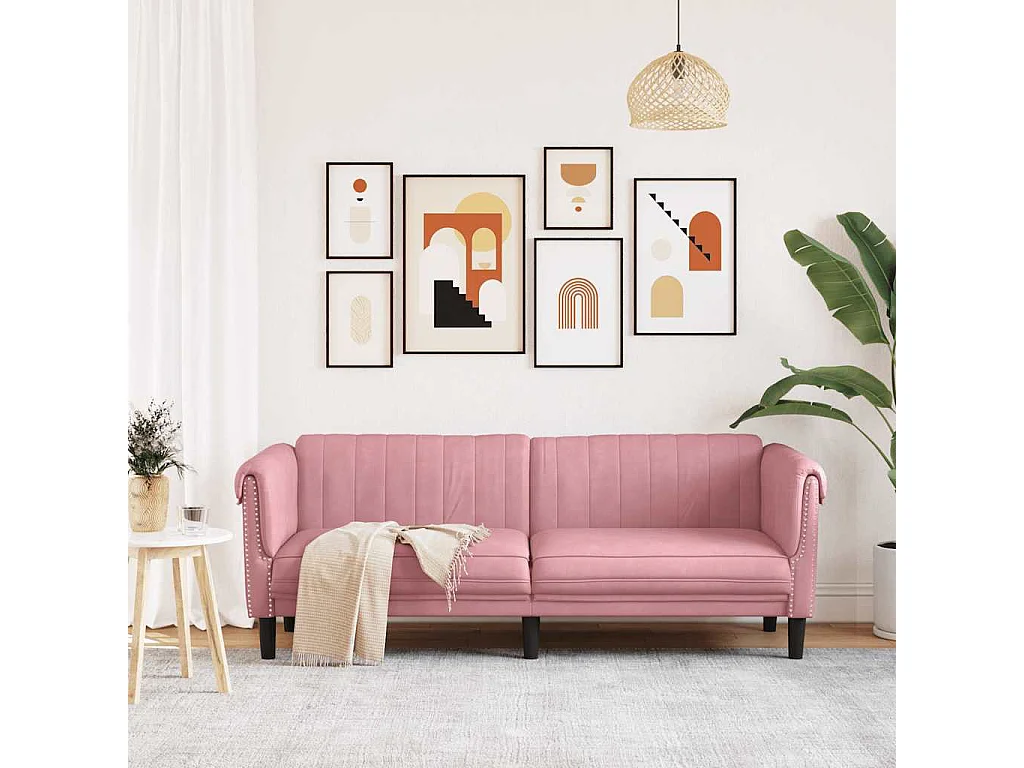 Sofá de 3 plazas de terciopelo rosa