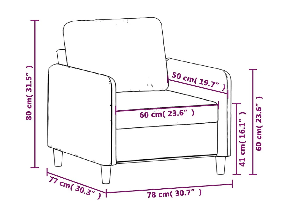 Sillón Gris Claro 60 cm Terciopelo