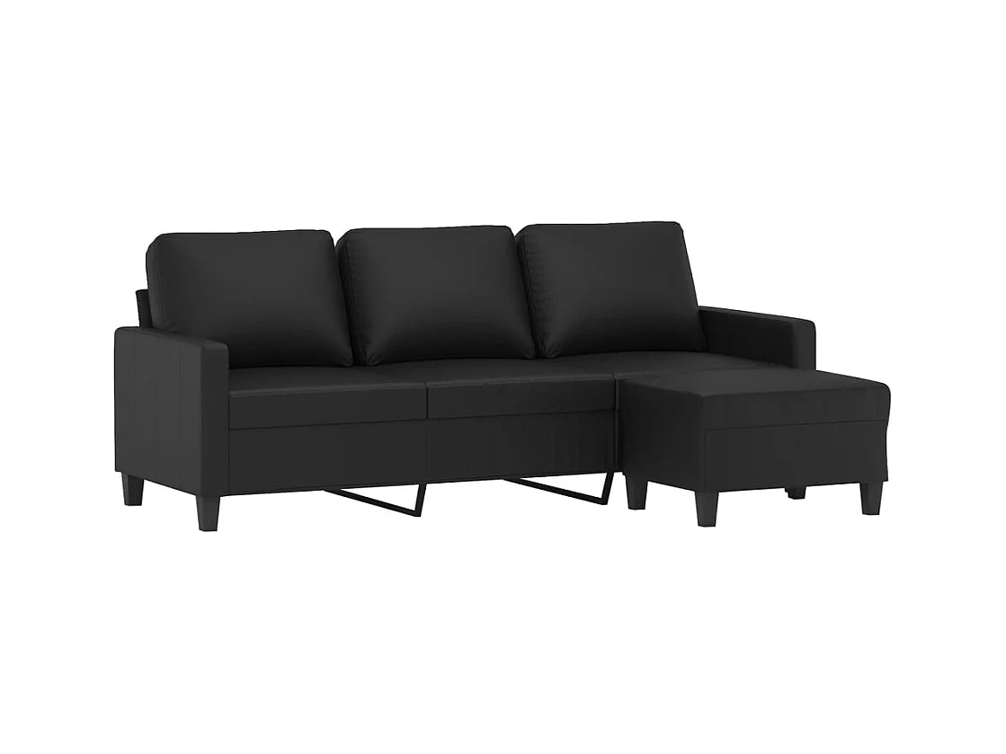 Canapé à 3 places avec repose-pieds Noir 180 cm Similicuir