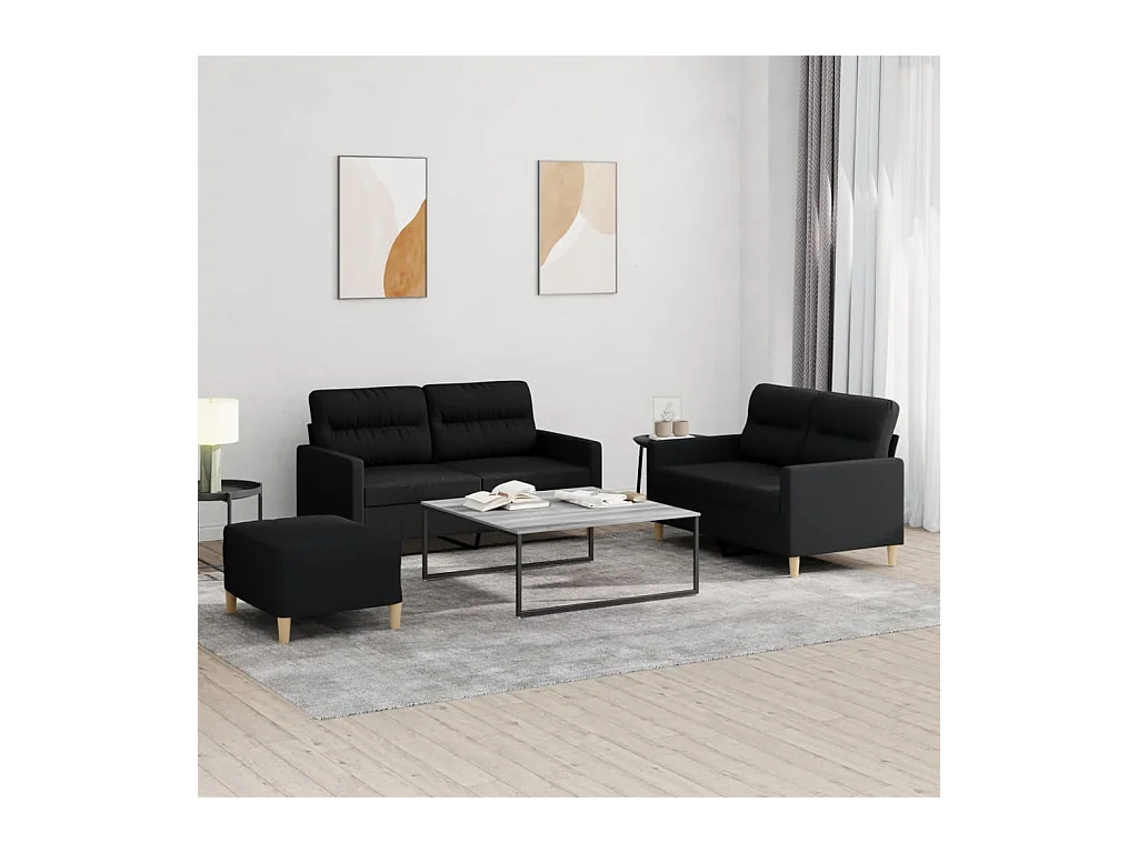Conjunto de sofá de 3 piezas con cojines Tela Negra