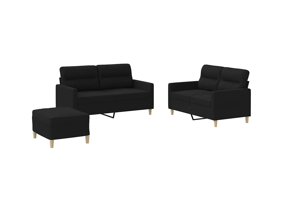 Conjunto de sofá de 3 piezas con cojines Tela Negra