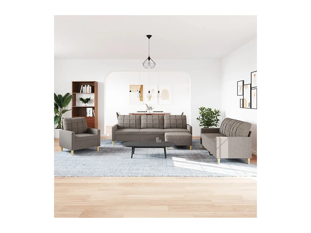 Conjunto de sofá de 4 piezas con reposapiés en tela color topo