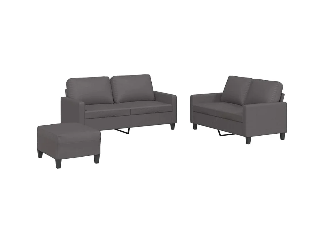 Set di divani 3 pezzi con cuscini in similpelle grigia