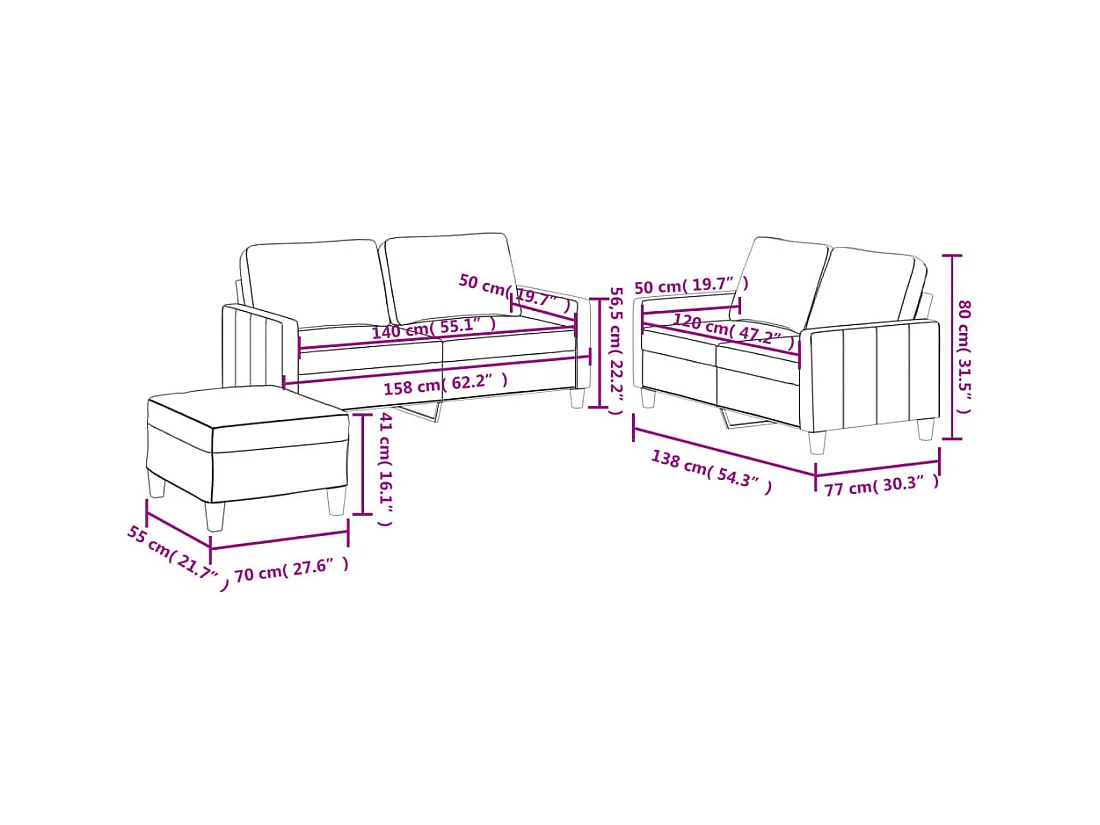 Set di divani 3 pezzi con cuscini in similpelle grigia