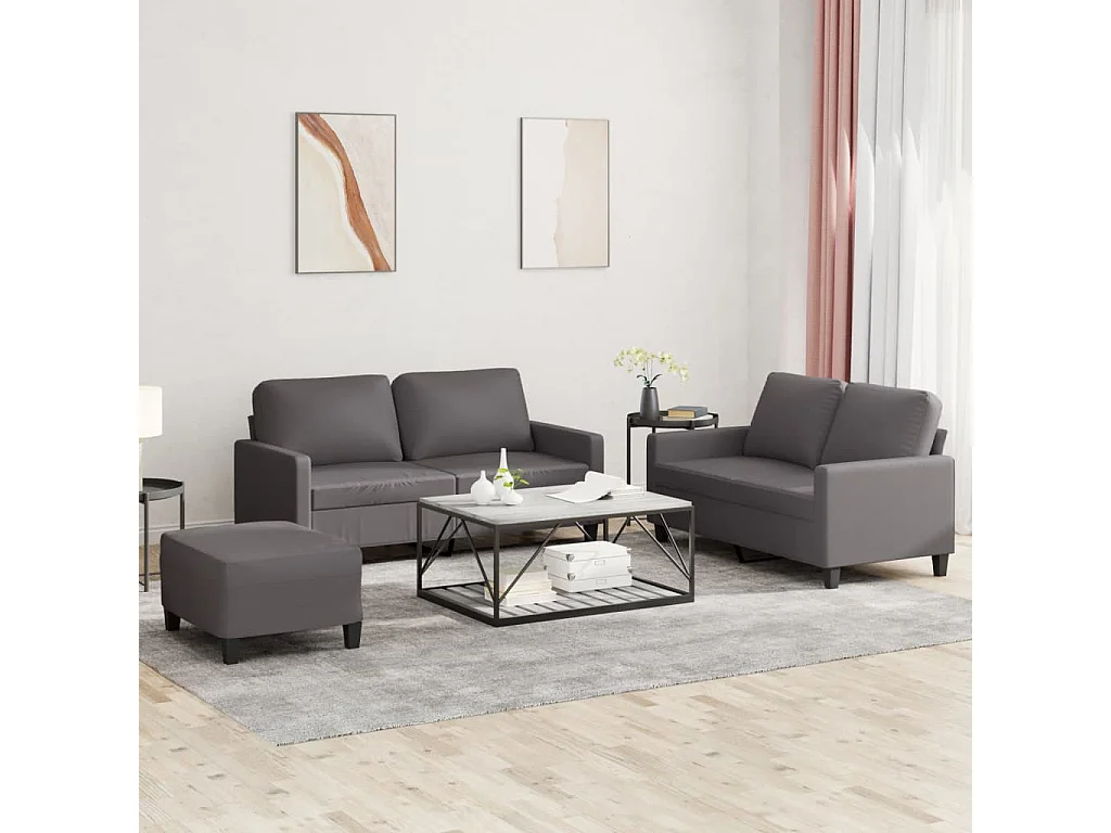 3-teiliges Sofaset mit Kissen Graues Kunstleder