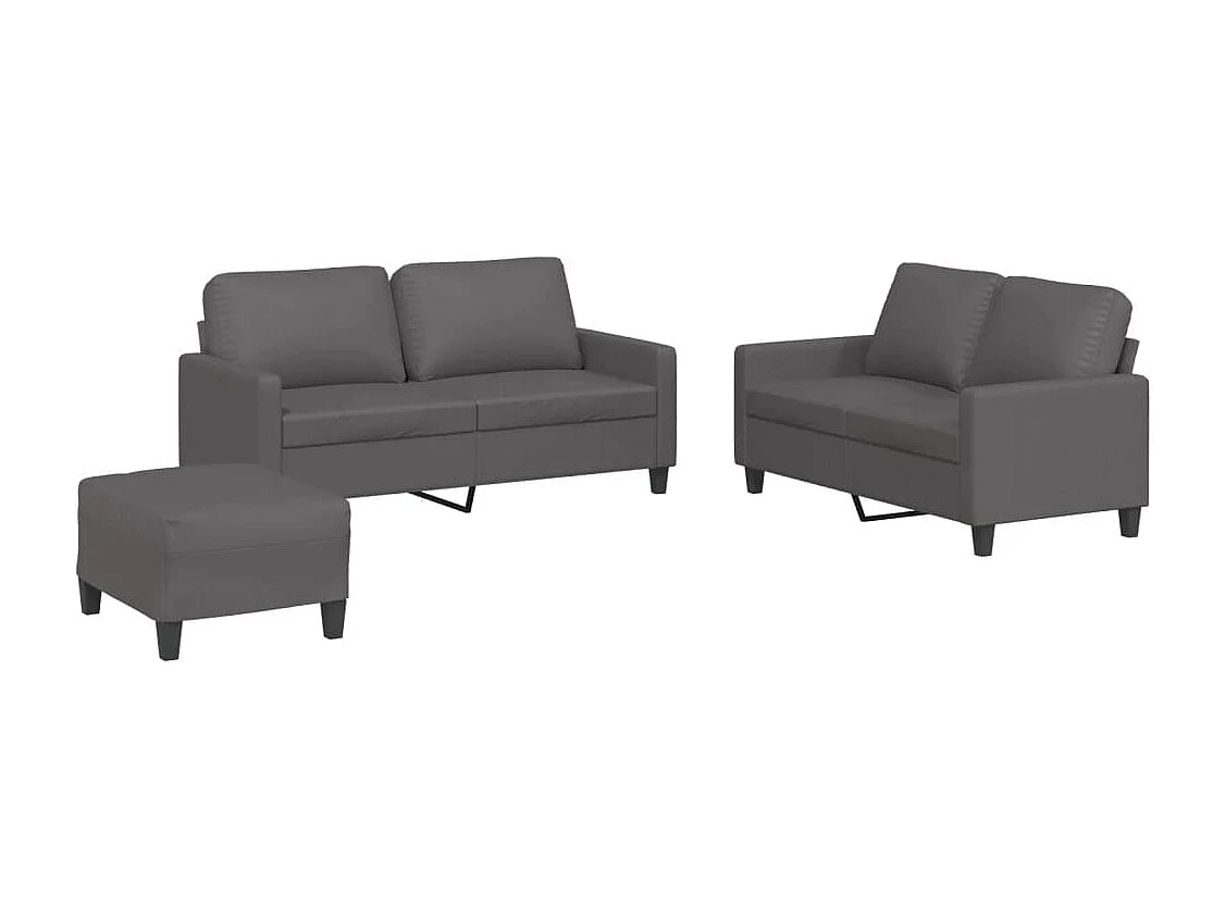 3-teiliges Sofaset mit Kissen Graues Kunstleder