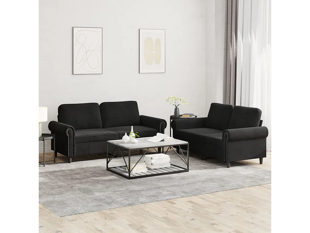 Conjunto de sofá de 2 piezas con cojines Terciopelo Negro