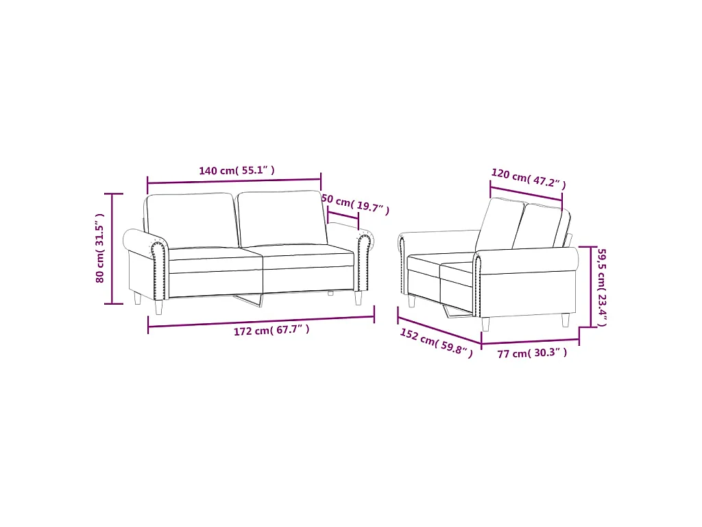 2-teiliges Sofaset mit Kissen Black Velvet