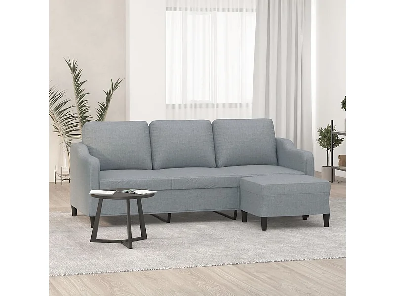 Divano 3 posti con poggiapiedi Grigio chiaro 180 cm Tessuto