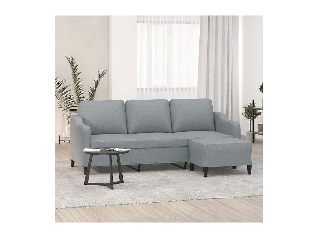 Divano 3 posti con poggiapiedi Grigio chiaro 180 cm Tessuto