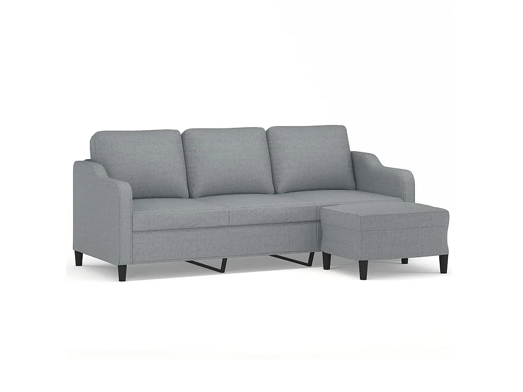 Divano 3 posti con poggiapiedi Grigio chiaro 180 cm Tessuto