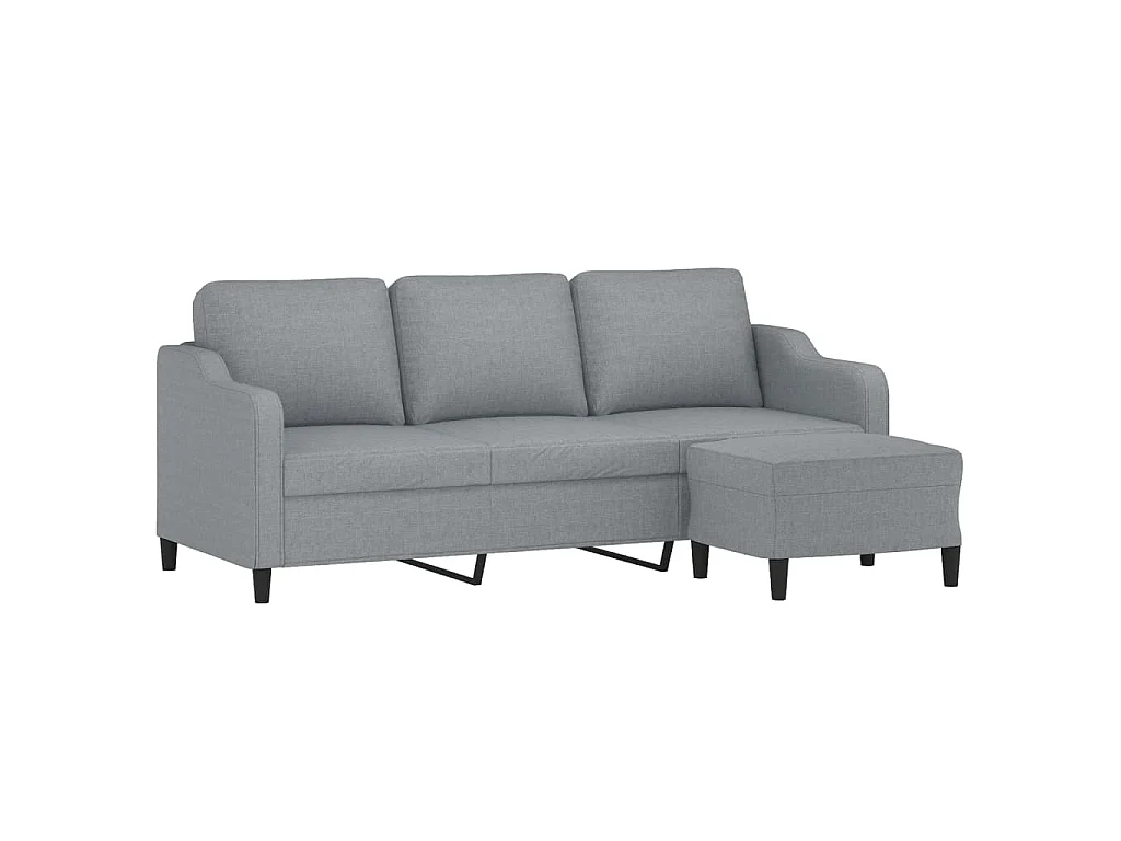 Divano 3 posti con poggiapiedi Grigio chiaro 180 cm Tessuto
