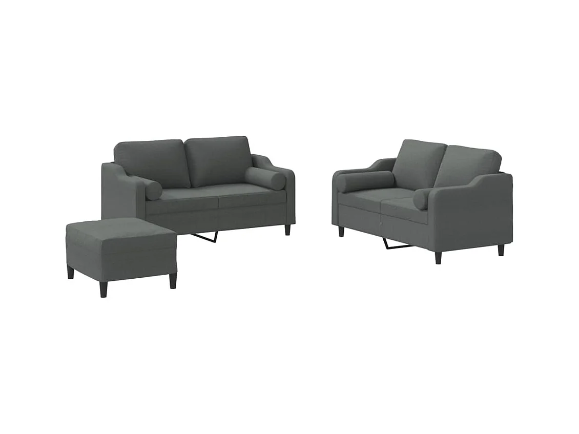 Set di divani da 3 pezzi con cuscini in tessuto grigio scuro
