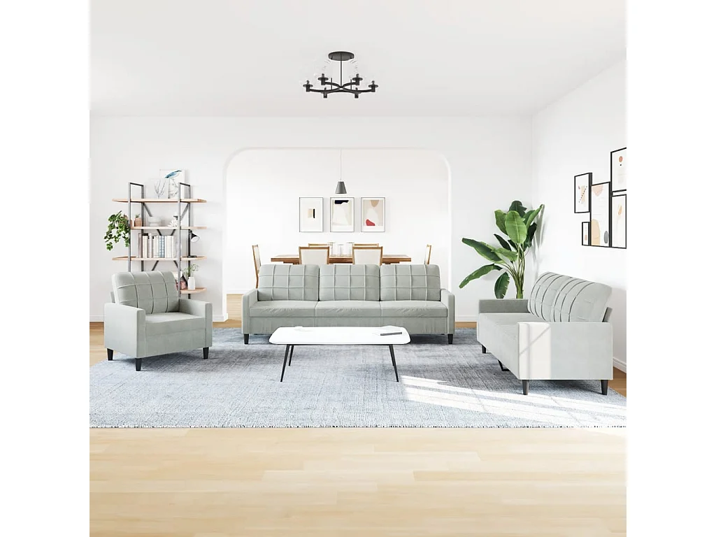 Conjunto de sofá de 4 piezas con cojines Terciopelo Gris Claro