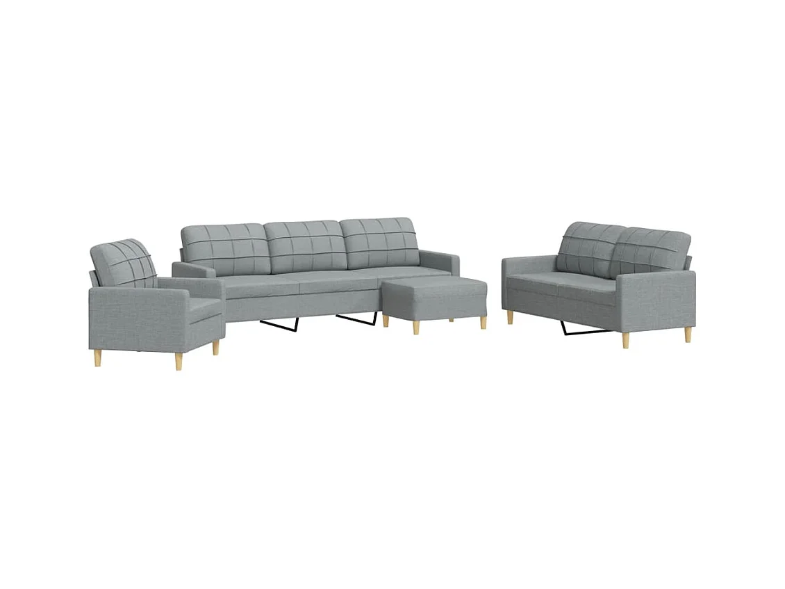 Set di divani 4 pezzi con poggiapiedi in tessuto grigio chiaro