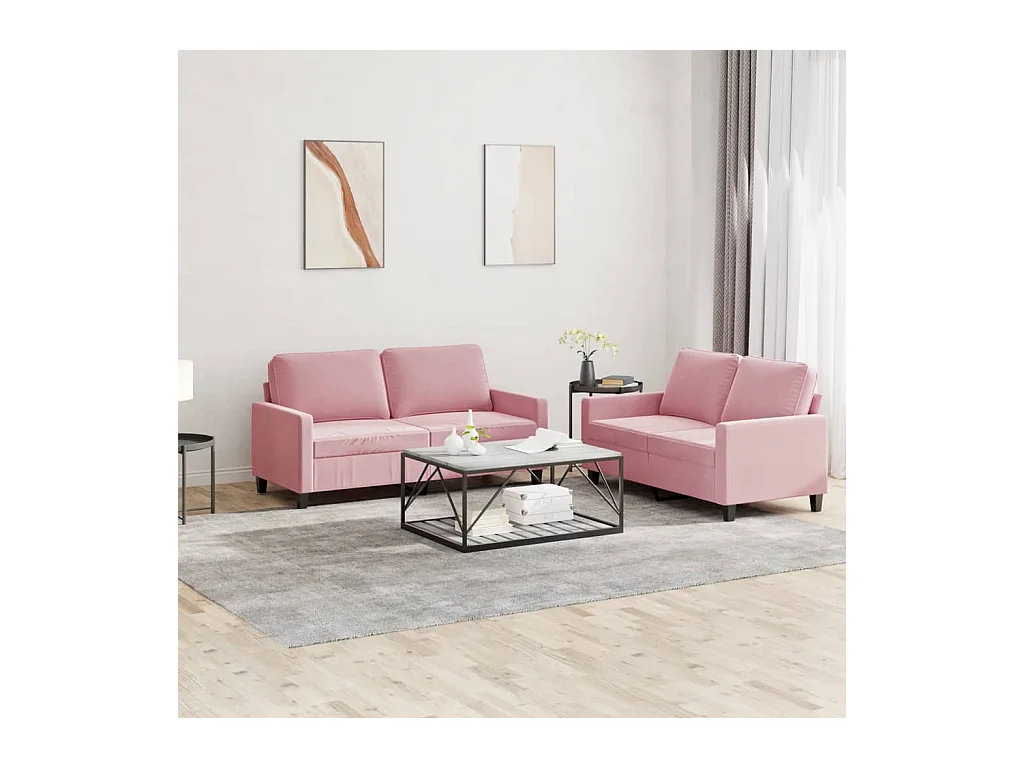 2-teiliges Sofaset mit Kissen, rosa Samt