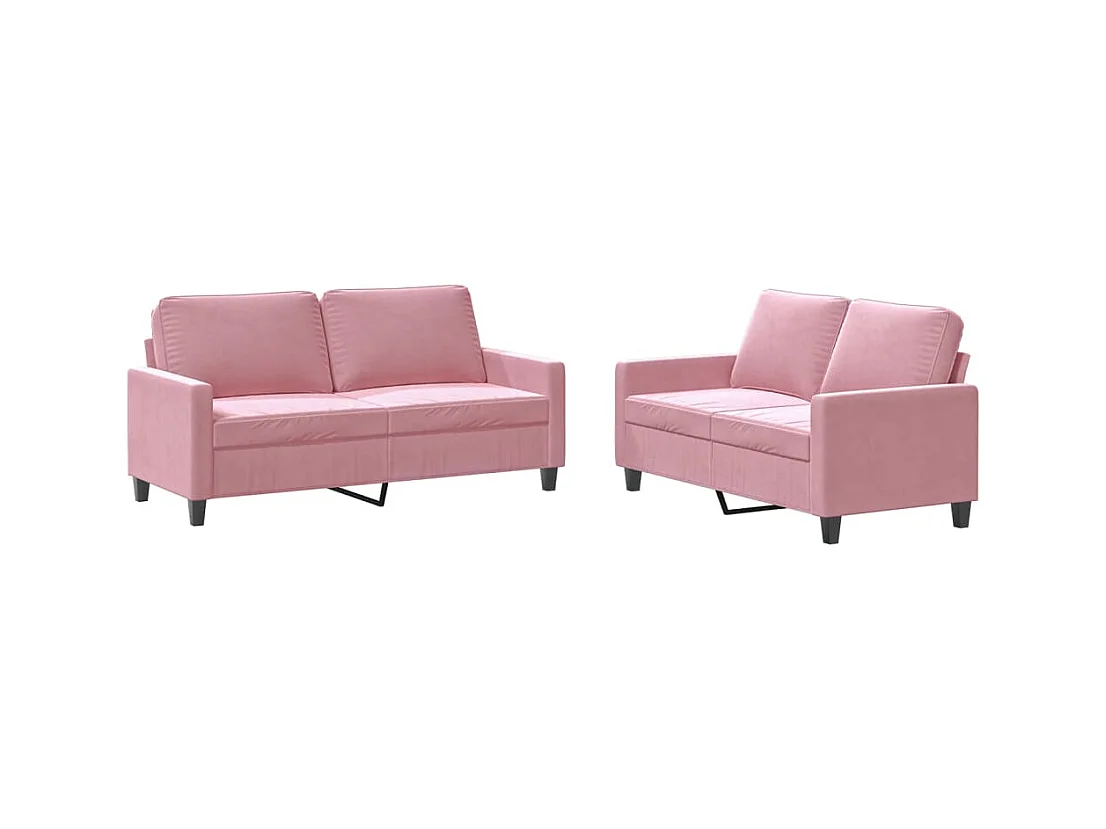 2-teiliges Sofaset mit Kissen, rosa Samt