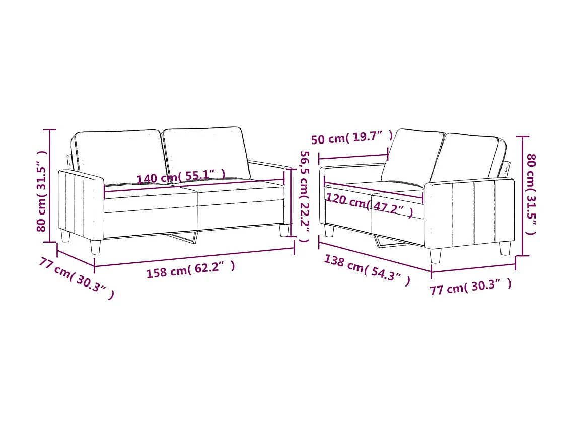 2-teiliges Sofaset mit Kissen, rosa Samt