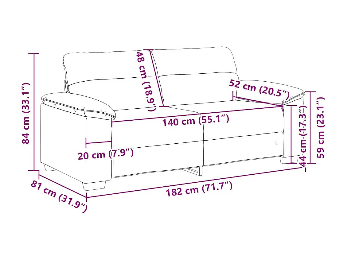 Canapé à 2 places gris foncé 140 cm tissu